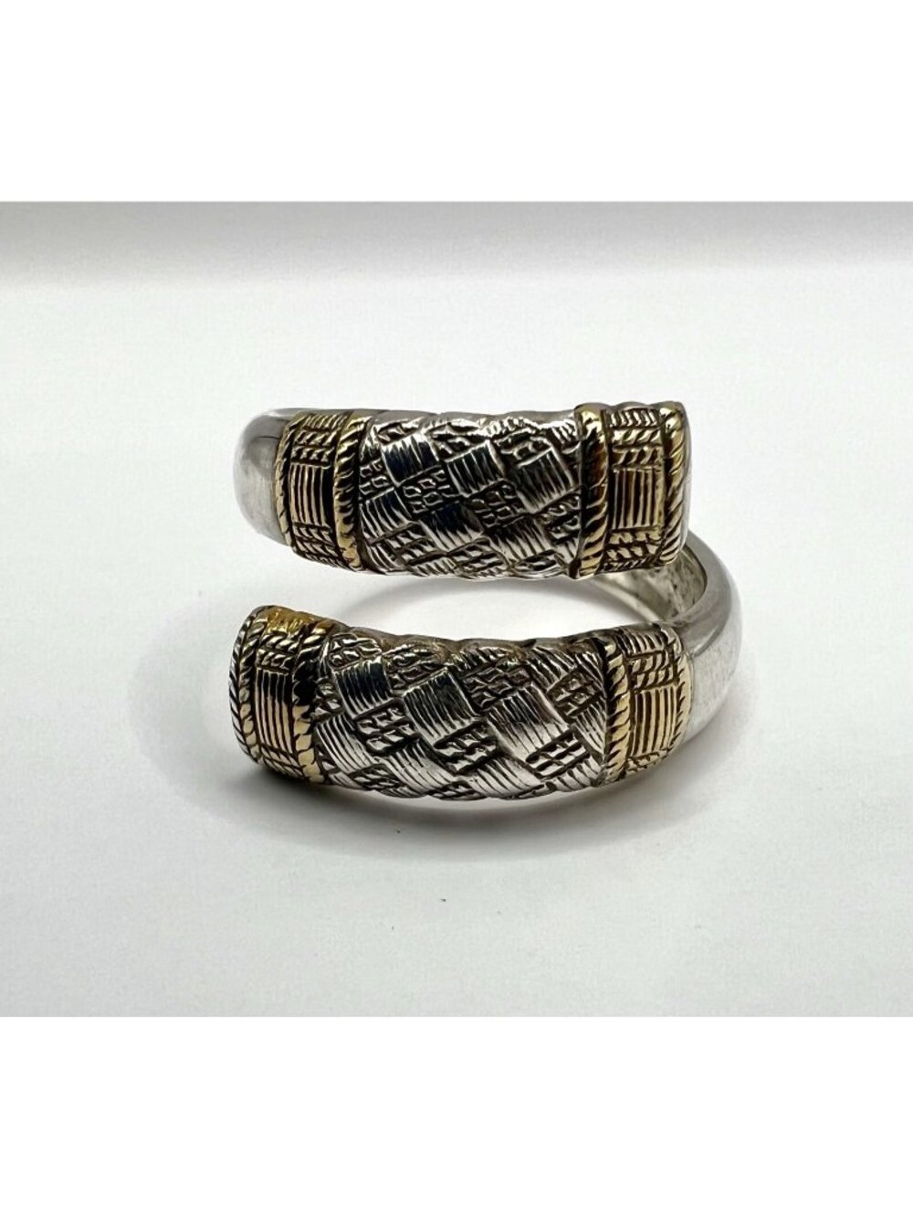 Wallace Sterling Silver Aegean Weave Gold Plated Bypass Wrap Ring, Size 6.5